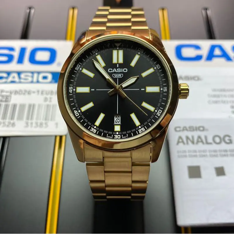 Casio Black Dial Gold-tone Men's Watch- MTP-VD02G-1E